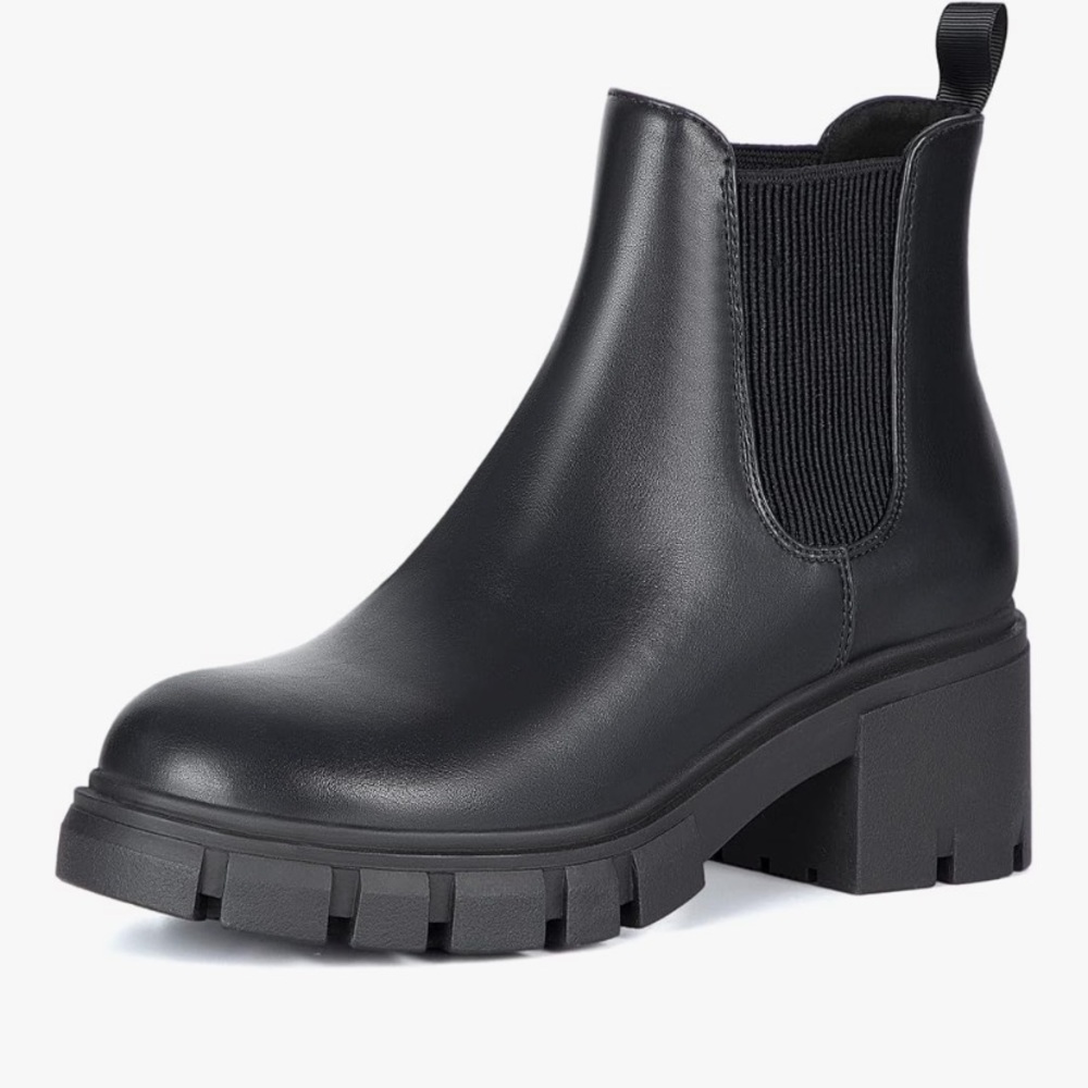 Athlefit Chelsea Boots Fashion Lug Sole Chunky Heel Slipon Elastic Ankle Booties